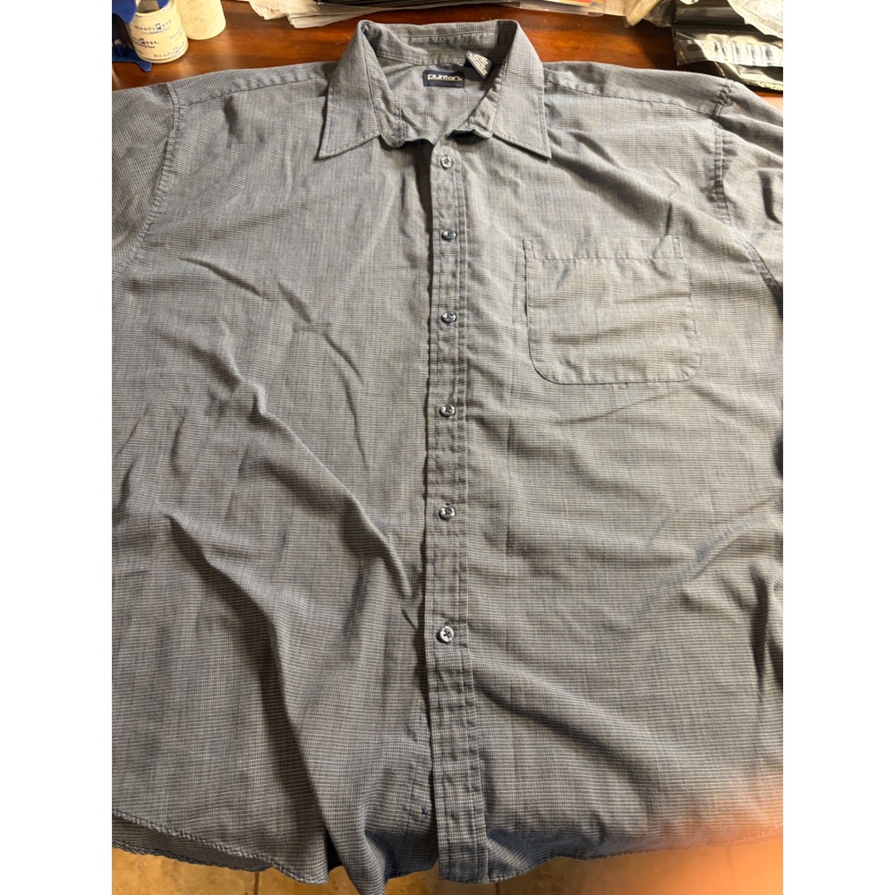 Puritan Mens 2XL Blue Micro Grid Long Sleeve Button Down Shirt Cotton Blend